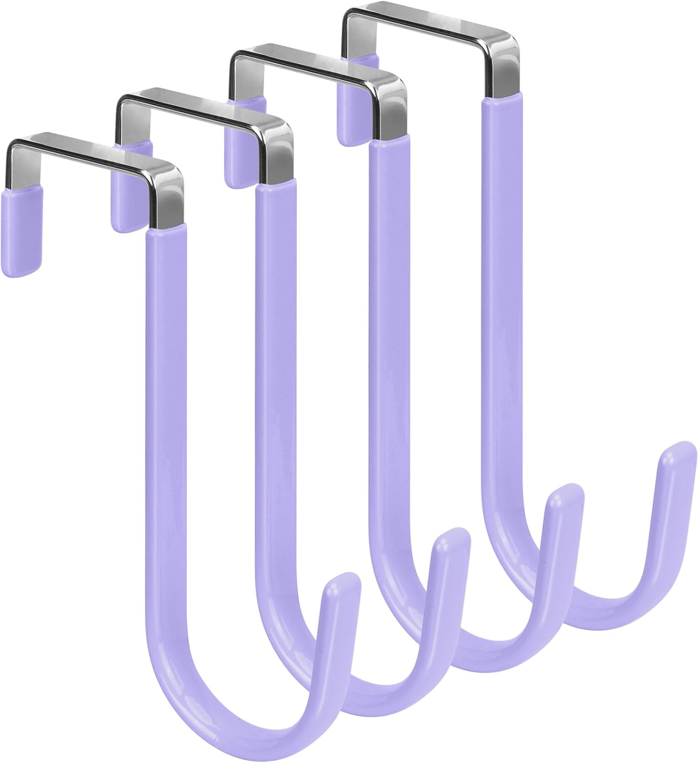 FYY Over The Door Hooks, 4 Pack Door Hangers Hooks with Rubber Prevent Scratches Heavy Duty Organizer Hooks for Living Room, Bathroom, Bedroom Hanging Clothes, Towels, Hats, Coats, Bags Lavender