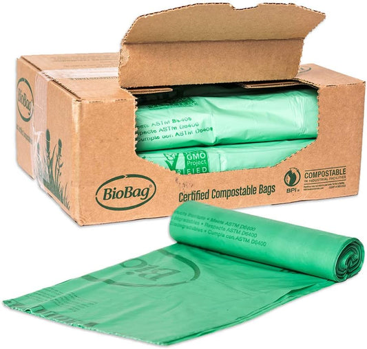 BioBag (USA) The Original Compostable Bag, 32 Gallon, 120 Count, 100% Certified Compostable Trash Bag Liners for Food Waste, Extra Strong and Durable, Trash Bag