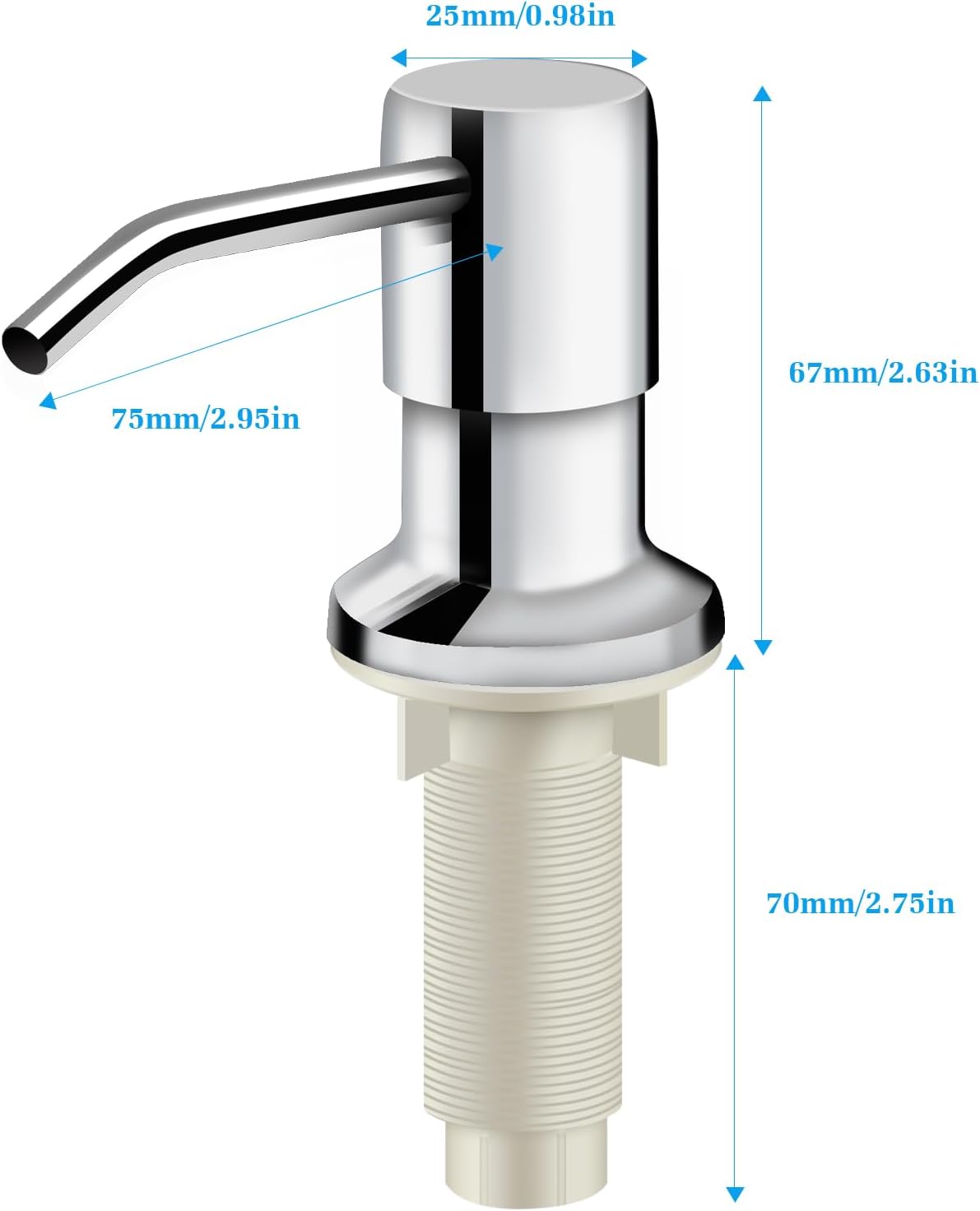 Soap Dispenser for Kitchen Sink and Extension Tube Kit, Stainless Steel Countertop SoapDispenser with 47 Inches Tube Connects Directly to Soap Bottle, Hand and Dish Soap Dispenser Pump （Chrome）
