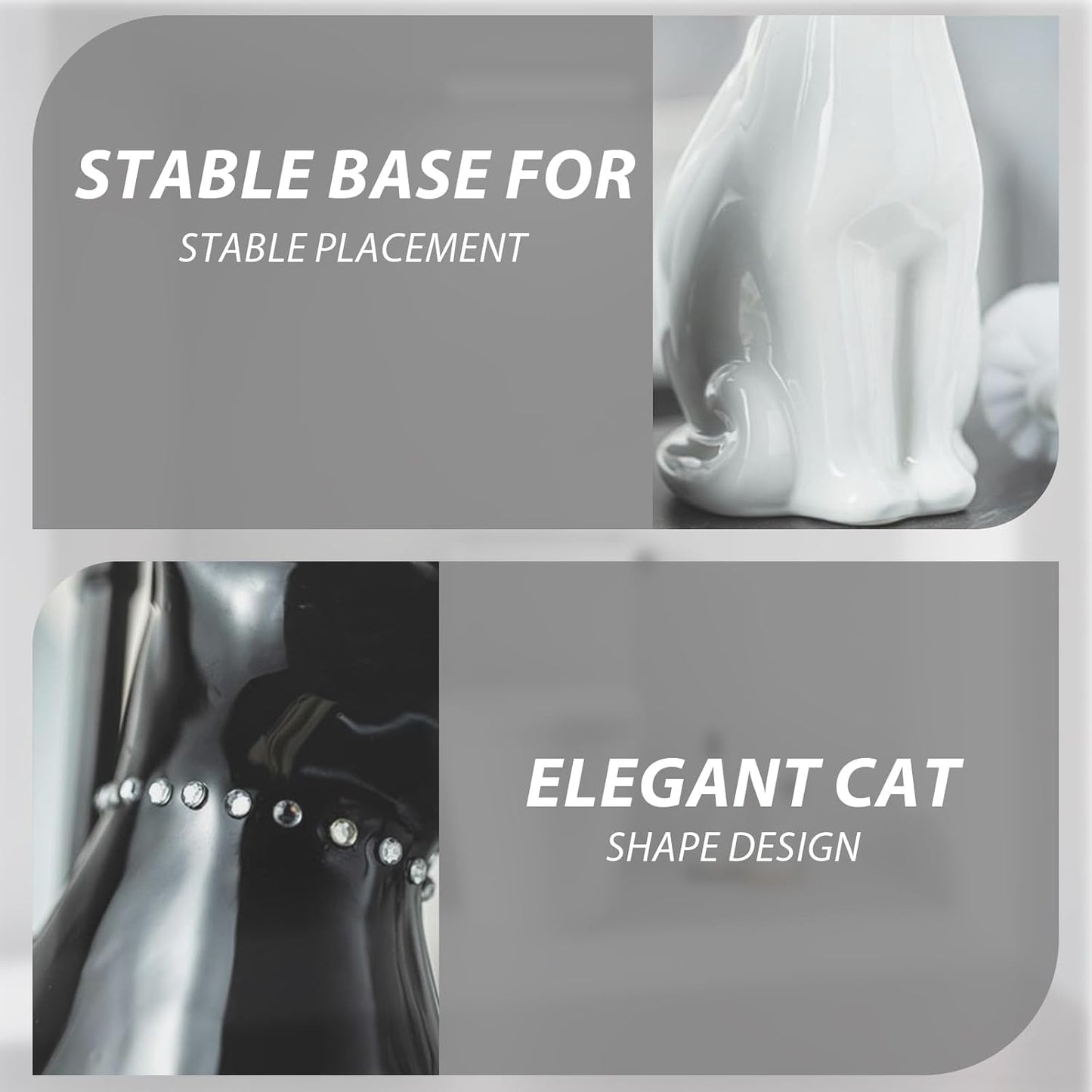 Comeon Ceramic Cat White/Black Toilet Brush and Holder Set, Plastic Handled Scrub Brush for Bathroom Cleaning,10.63"*6.3" (White)