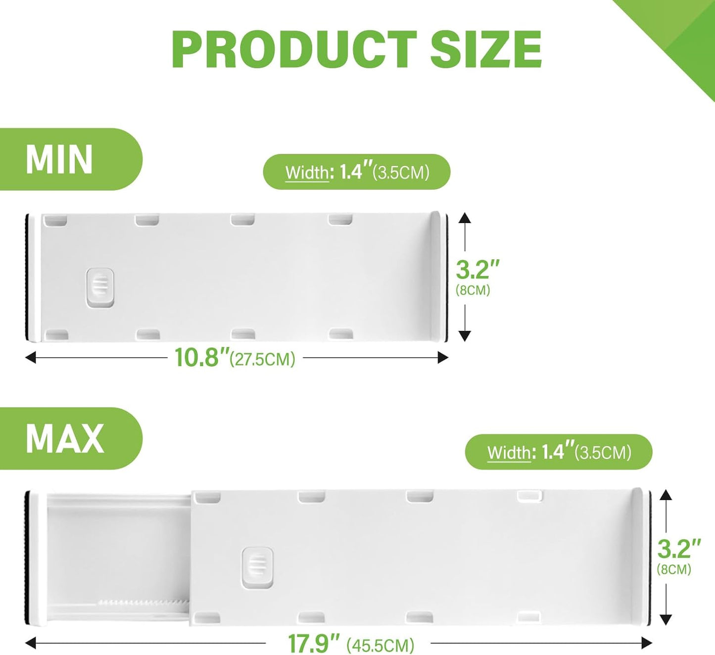 5 Pack Drawer Dividers 3.2" High Slim Organizers Expandable 10.8-17.9" Adjustable Separators for Shallow Drawers Kitchen Utensils Baby Clothes Underwear Storage-White(Short)