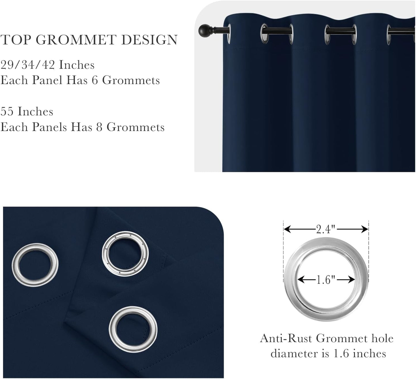 PONY DANCE Navy Blue Blackout Curtains for Bedroom 84 Inch Length 2 Panels Set, Privacy Thermal Insulated Room Darkening Grommet Drapes for Living Room Window, W34 x L84 Inch
