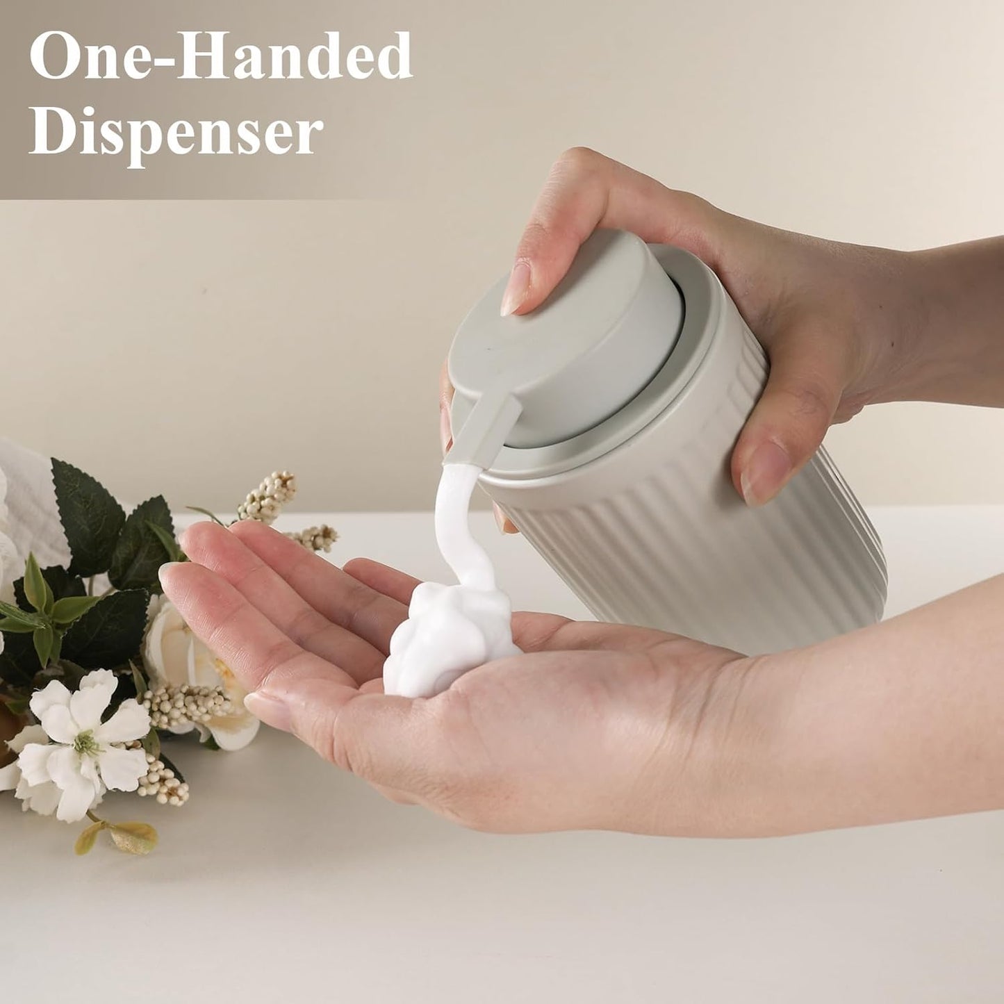 BosilunLife Foam Hand Soap Dispenser - Ceramic Foaming Soap Dispenser for Bathroom 12oz Refillable Liquid Lotion Soap Dispenser with Rust-Proof Foaming Pump for Countertop