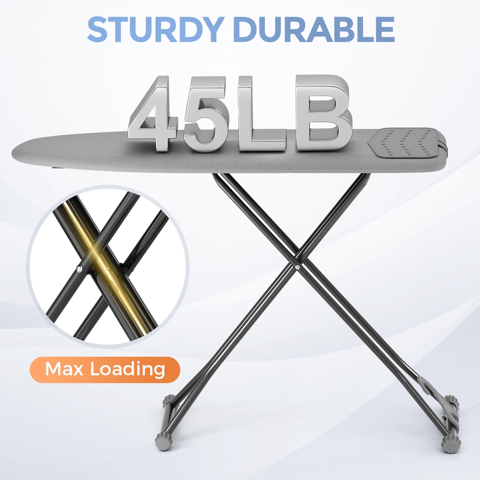 APEXCHASER Foldable Compact Heigh Adjustable Ironing Board with Silicone