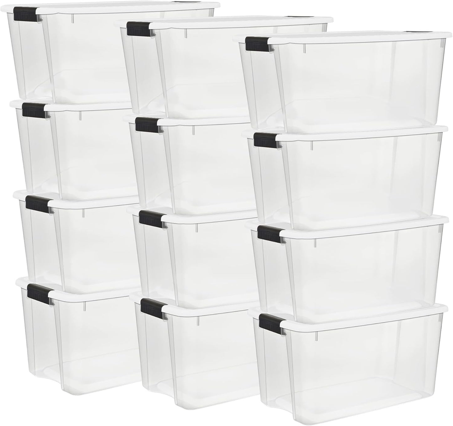 Sterilite 12-Pack Ultra Latching Box, Storage Bins with Lids, Clear Plastic, 70 Quart - Heavy-Duty Organizing Containers for Closet, Bathroom, and Office