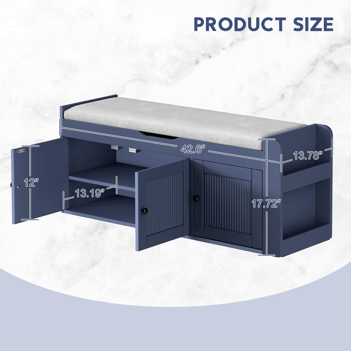 HOTAMO 42.6" Storage Bench - Shoe Storage Bench with Side Storage Shelves and 3 Doors