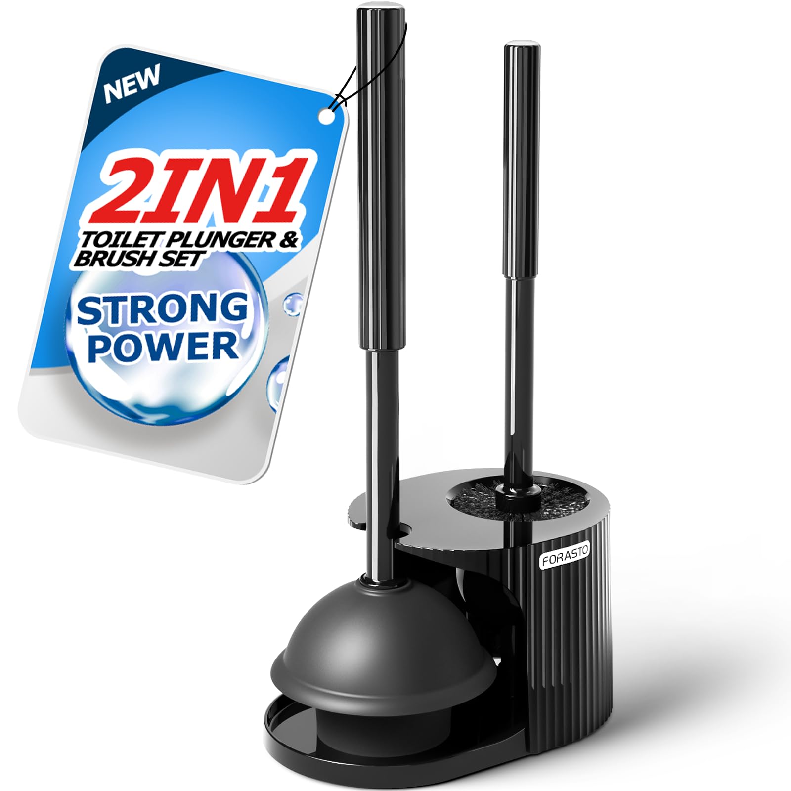 FORASTO 2in1 Toilet Brush and Plunger Set - Bathroom Bowl Holder Combo