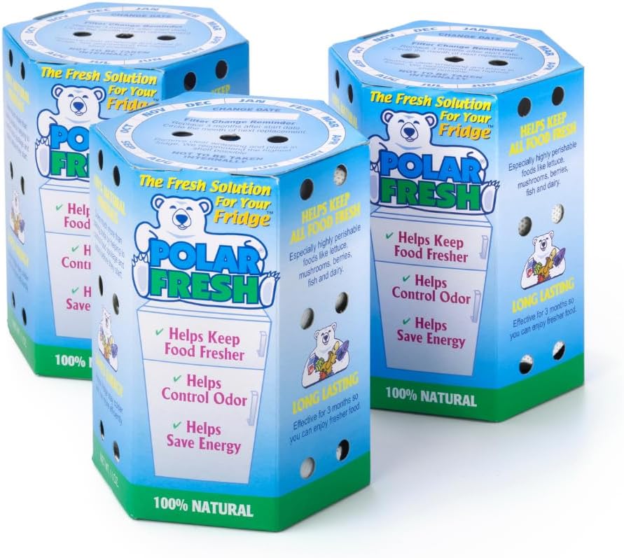 All-in-1 Refrigerator Deodorizer & Produce Saver by Polar Fresh 3 Pack – Fridge Odor Eliminator, Ethylene Gas Absorber, Fridge Moisture Absorber & Efficiency Booster; Surpasses Baking Soda & Charcoal