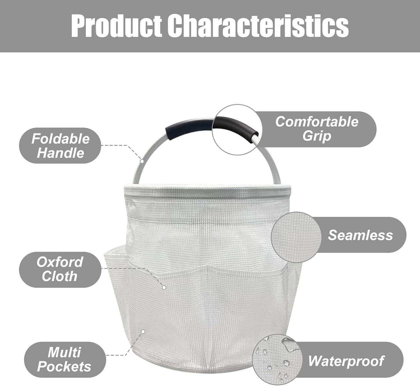 Qivine 17L Cleaning Caddy with Handle, Cleaning Supply Caddy Foldable Tool Bag Cleaning Products Organizers Portable Cleaning Bucket Organiser for Storing Towels (Clear)