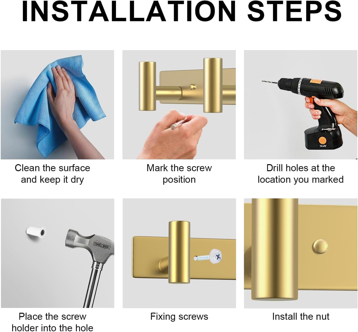 VAEHOLD Hat and Coat Wall Mount Rack - Hooks for Robes, Bags, Keys, and Towels - Bathroom Towel Hanger Organizer (Gold, “T“ Shape 3 Hooks 1 Pack)