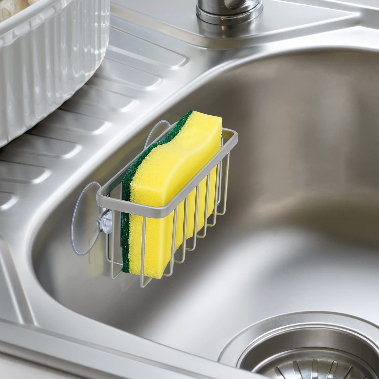 HLOOL Sponge Holder for Kitchen Sink, Kitchen Sink Caddy -Mat Silver