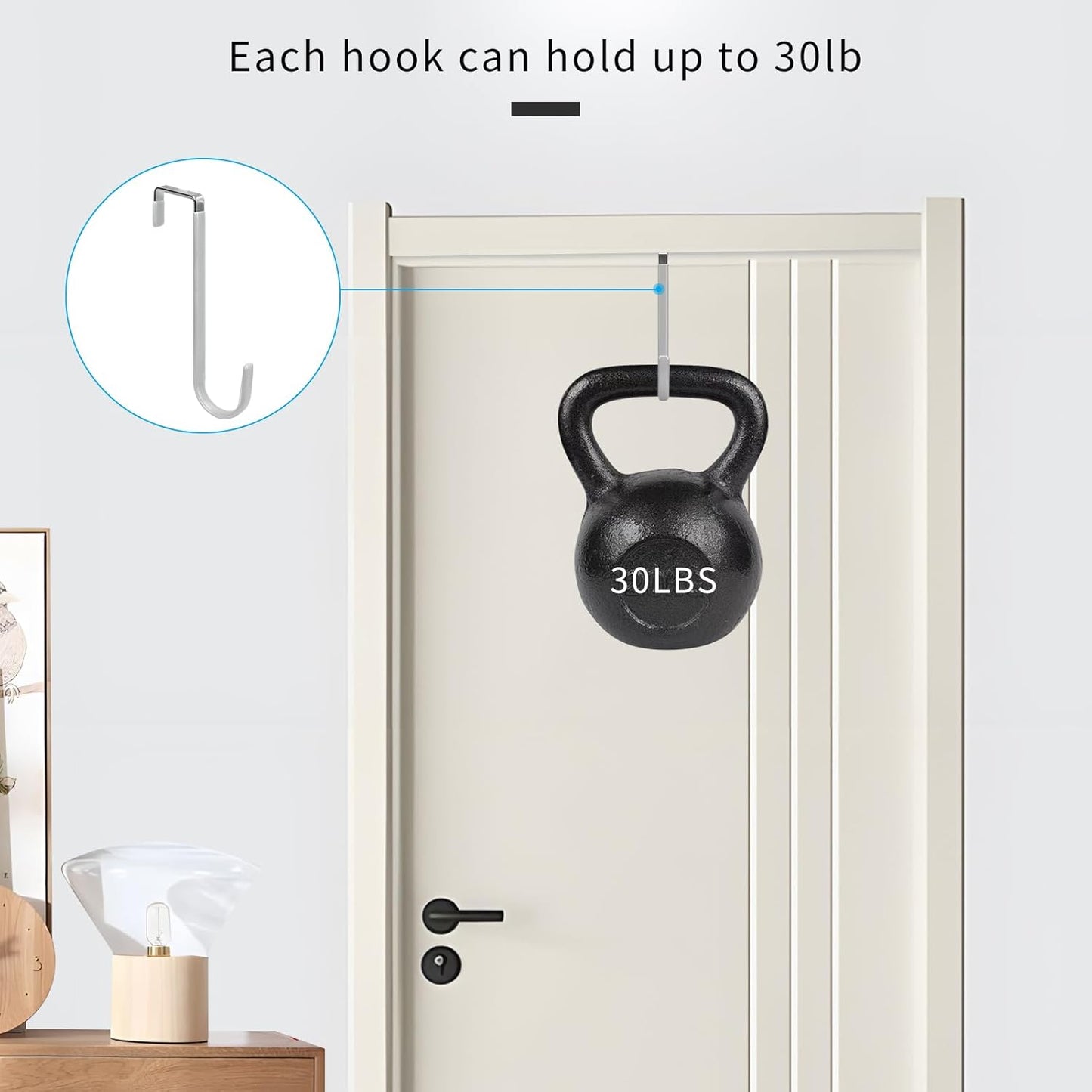 FYY Over The Door Hooks - 4 Pack Upgraded Long Door Hangers Hooks with Rubber Prevent Scratches Heavy Duty Organizer Hooks for Hanging Clothes, Towels, Hats, Coats, Bags Sliver