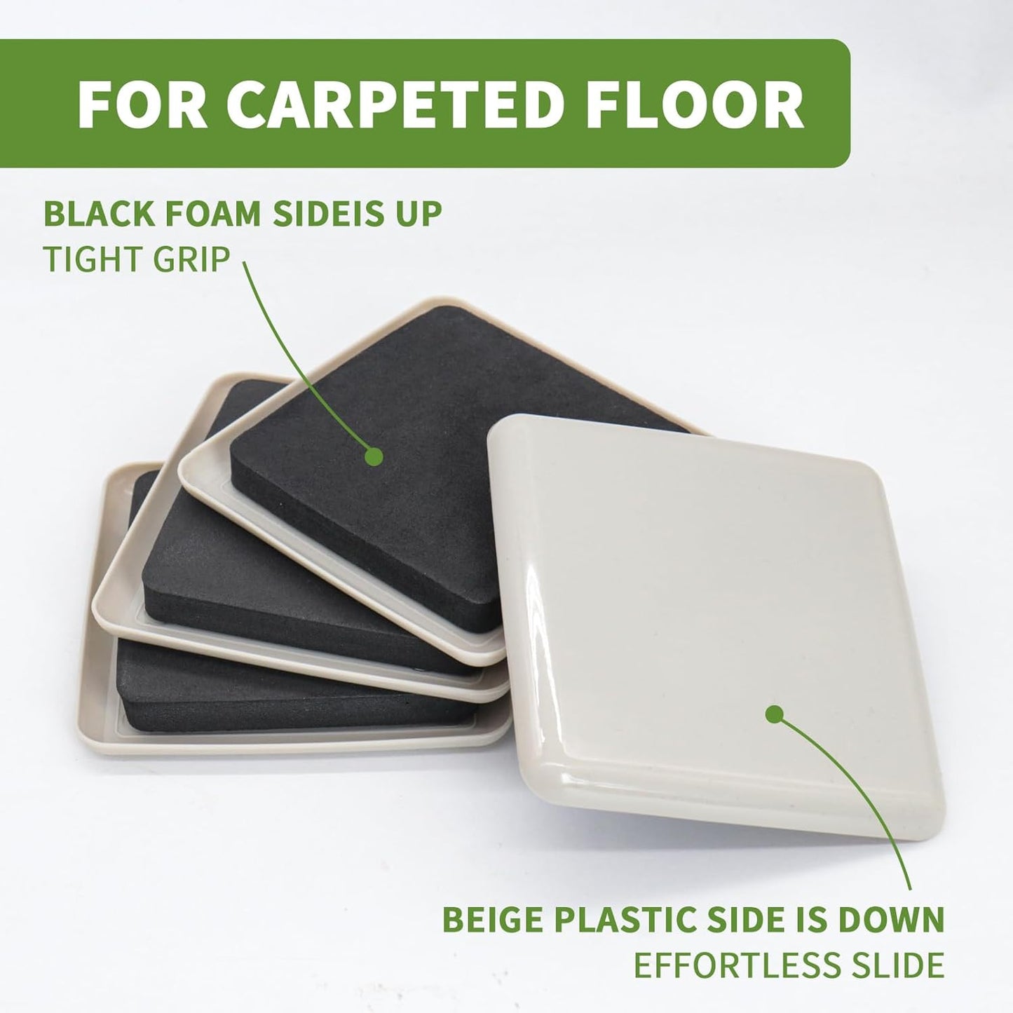 Furniture Sliders for Carpet 16 PCS - 3 1/2 inch Furniture Moving Slider Chair Legs Floors Protectors Square Furniture Movers Sliders – Move Your Furniture Easy & Safely(for Carpet)