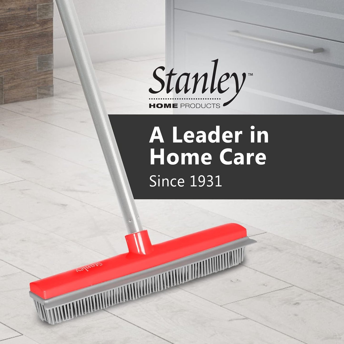 Stanley Home Products Rubber Broom – for Carpets Floors Stairs Upholstery – Electrostatic Action Removes Pet Hair Lint Fuzz Dirt Particles – Built-in Squeegee Tackles Wet Messes (Broom Head)