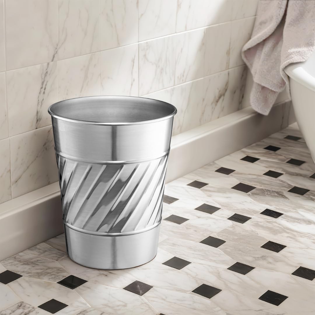 Monarch Abode Nickel Chrome Handcrafted Wave Embossed Metal Wastebasket for Home Office, Decorative Waste Basket, Modern Bathroom Garbage Can, Durable & Decorative Trash Bin, Nickel Chrome Trash Can