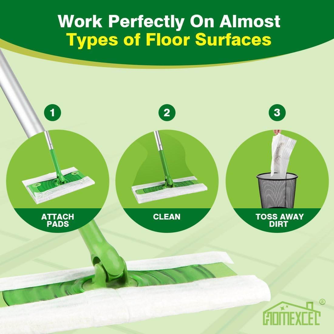 HOMEXCEL Dry Sweeping Cloths Pads Compatible with Swiffer Sweeper, Disposable Duster Refills Mop Pads for Floor Mopping and Cleaning, 64 Count-8 " x 10.4 " Pads Refills-Not Include The Mop