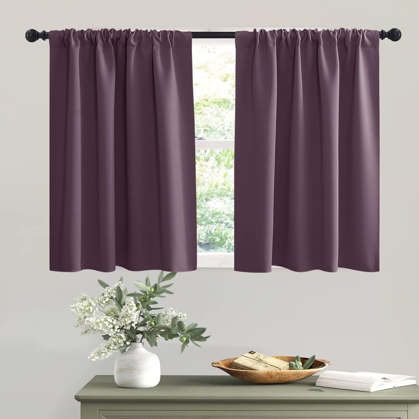 RYB HOME Bathroom Window Curtains - Blackout Curtains Small Window Short Drapes for Kitchen Bedroom Living Room Kids Nursery Room RV, W 42 x L 36 inch per Panel, Plum, 2 Pcs