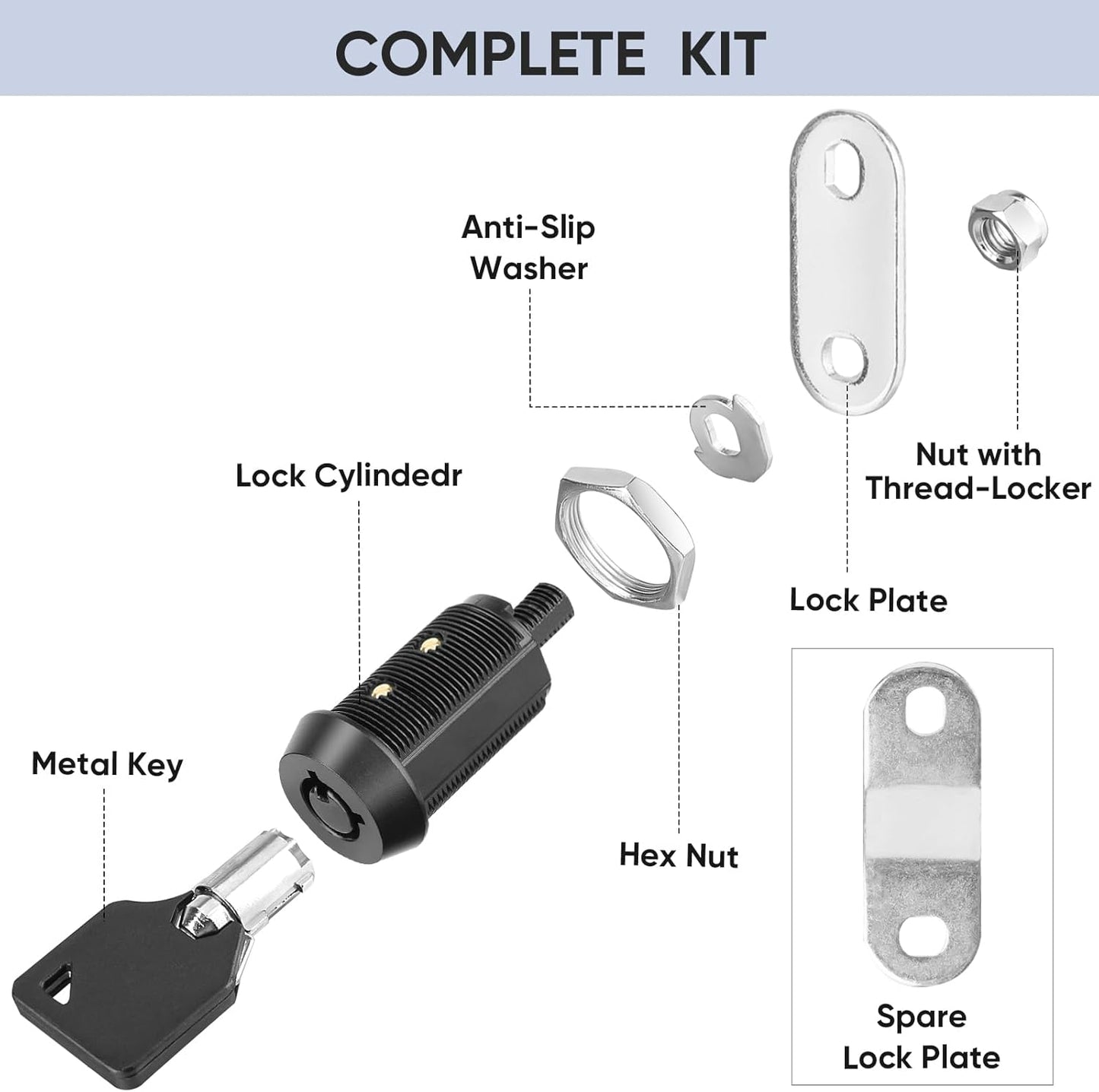 PTEROMY 2 Pack Cabinet Lock with Keys, 5/8'' Heavy Duty Tubular Cam Lock for RV Compartment Storage Locks, Full Set of RV Cam Locks (Black, 5/8'', 2 Pack)