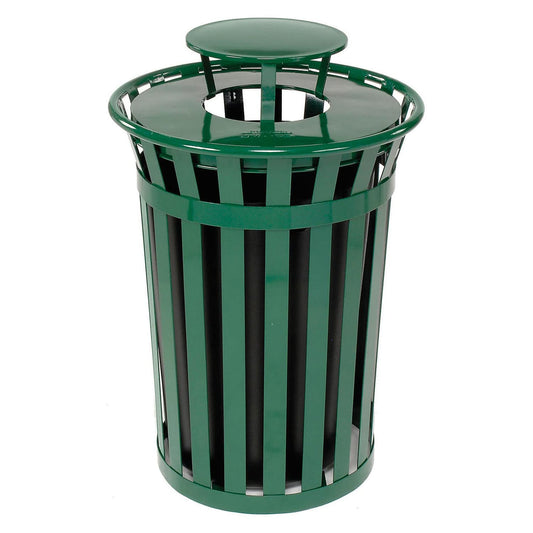 Global Industrial Heavy-Duty 36 Gallon Capacity Outdoor Metal Slatted Trash Receptacle with Rain