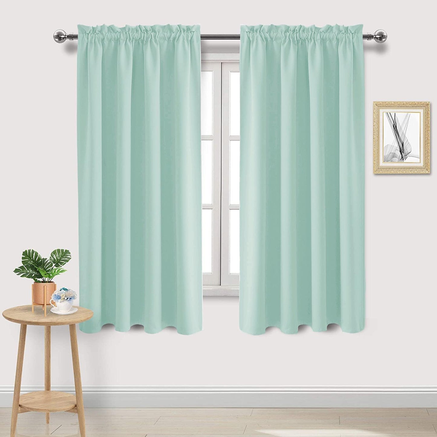 DWCN Blackout Curtains Thermal Insulated, Energy Saving & Noise Reducing Bedroom and Living Room Curtains, Mint Green, W 52x L 63 Inch, Set of 2 Rod Pocket Curtain Panels