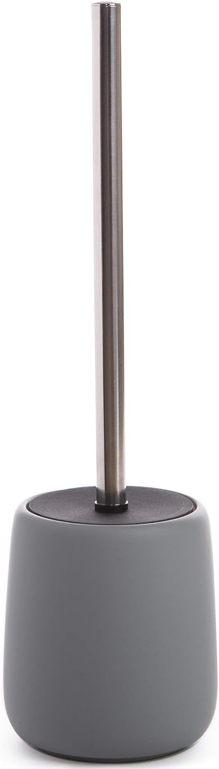 BINO Toilet Brush with Holder - Silicone Coated Ceramic, Light Grey - Bowl Cleaner