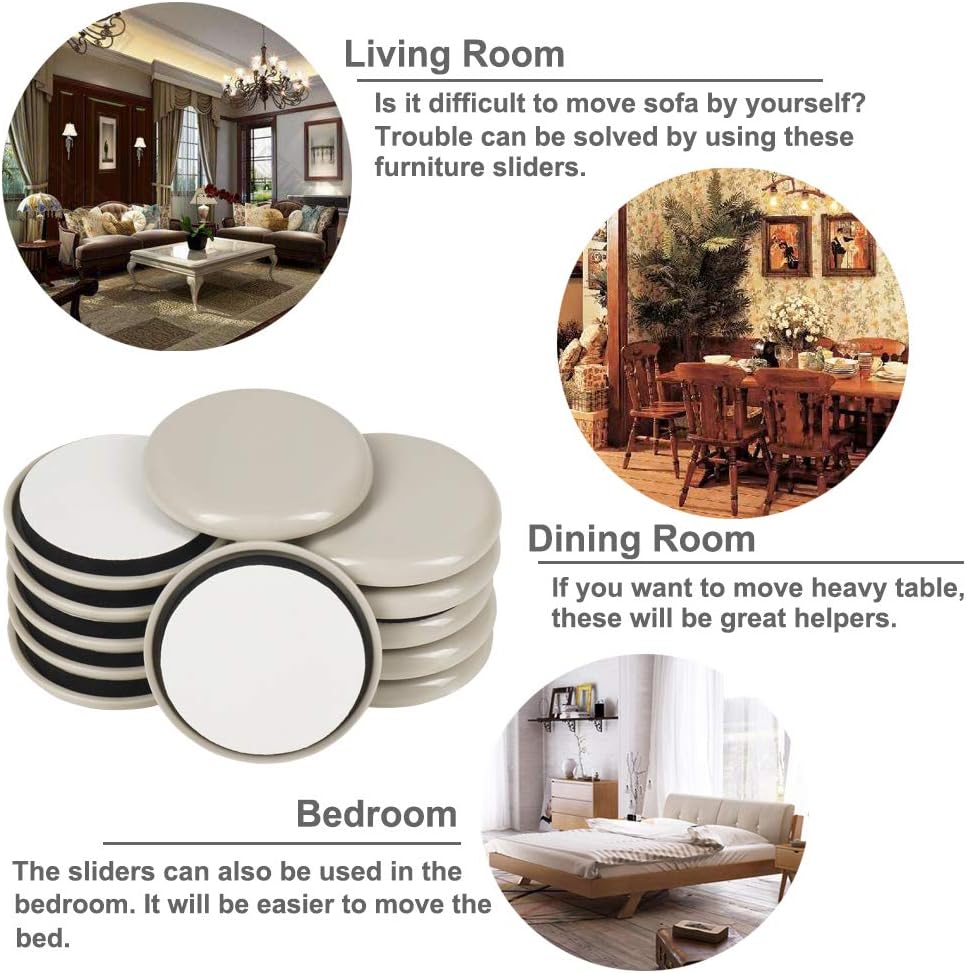 2 inches Stick Furniture Sliders, 12pcs Furniture Glides for Easy Moving on Carpet Hardwood (Beige)