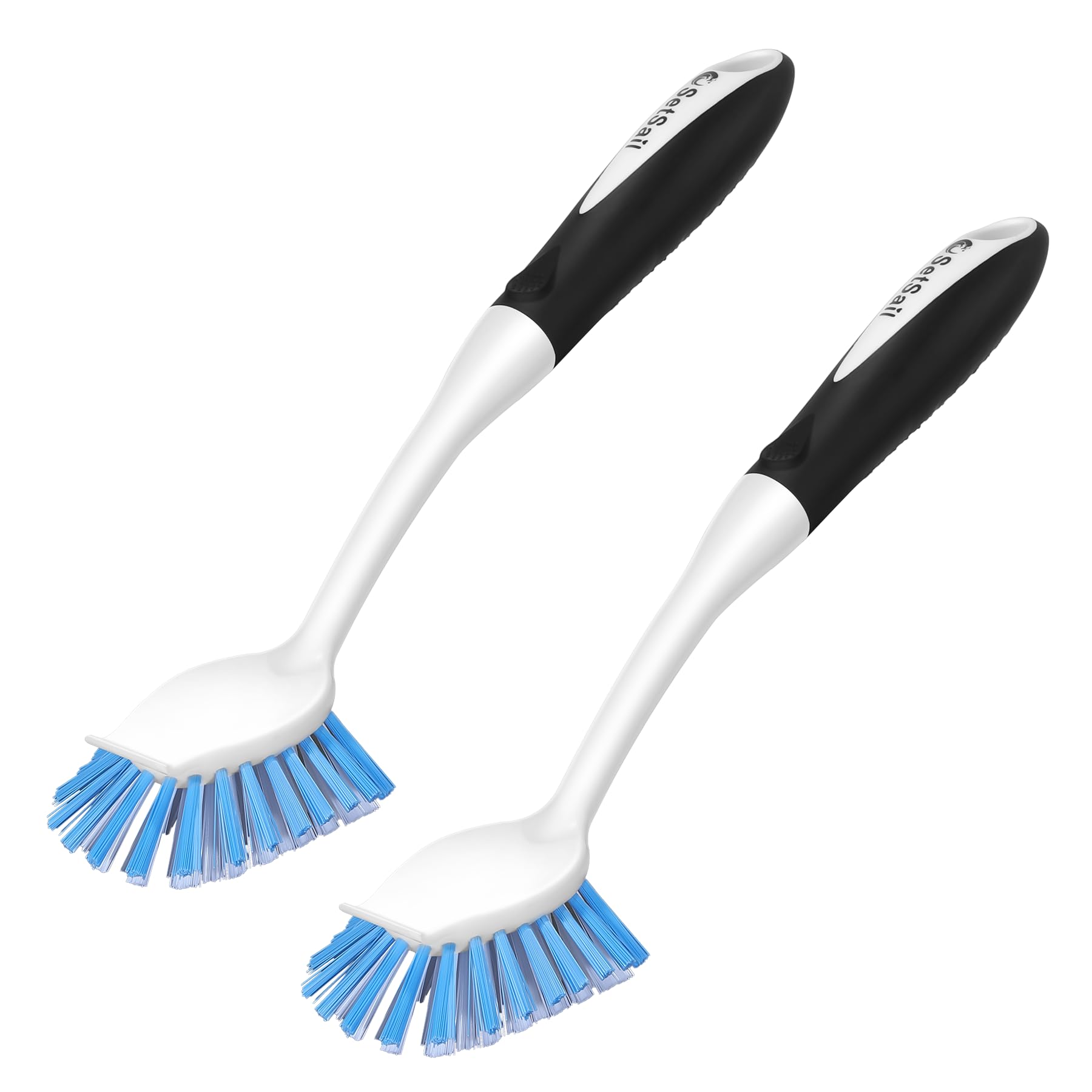 SetSail Dish Brush with Handle, 2 Pack Stiff Bristles Dish Scrubber with Built-in Scraper Dish