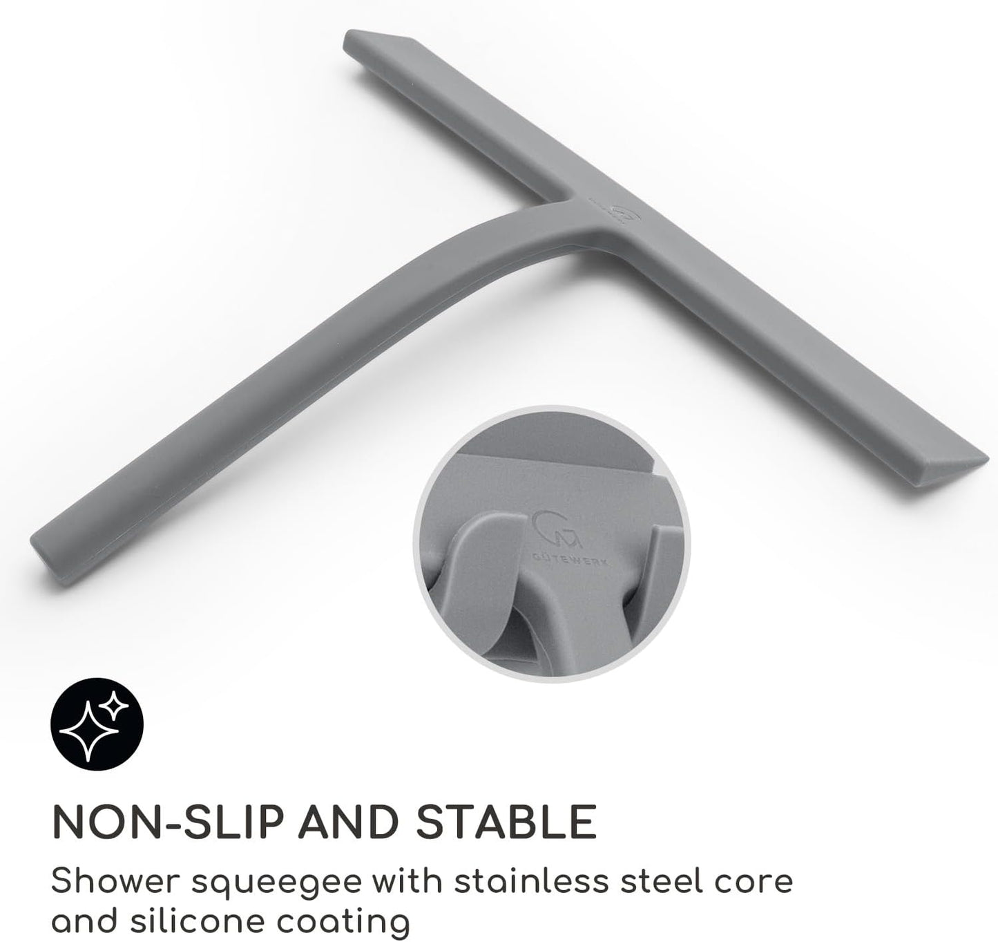 GÜTEWERK Shower Squeegee for Glass Doors, Silicone Window Squeegee, Bathroom and Glass Cleaning - Gray - 11 Inch