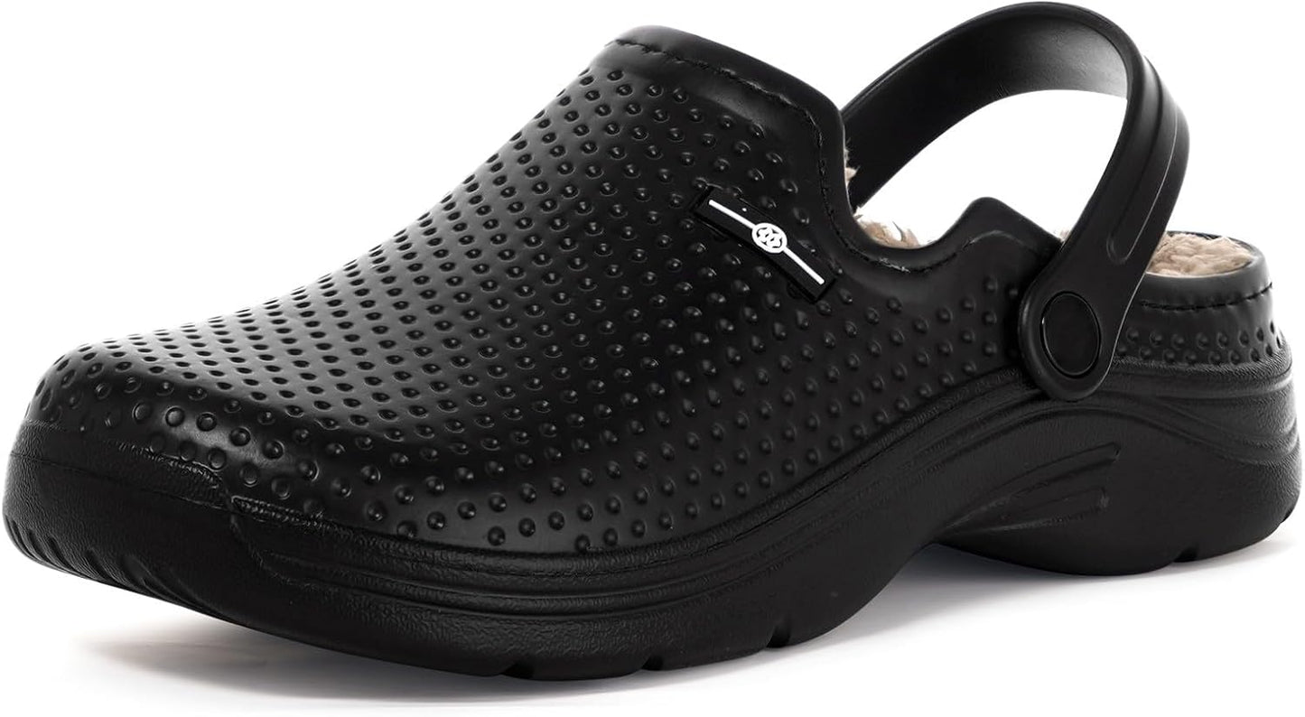 Womens Mens Fur Lined Clogs Waterproof Garden Shoes Winter Warm Fleece Lining Fuzzy House Home Slippers Indoor Outdoor Mules