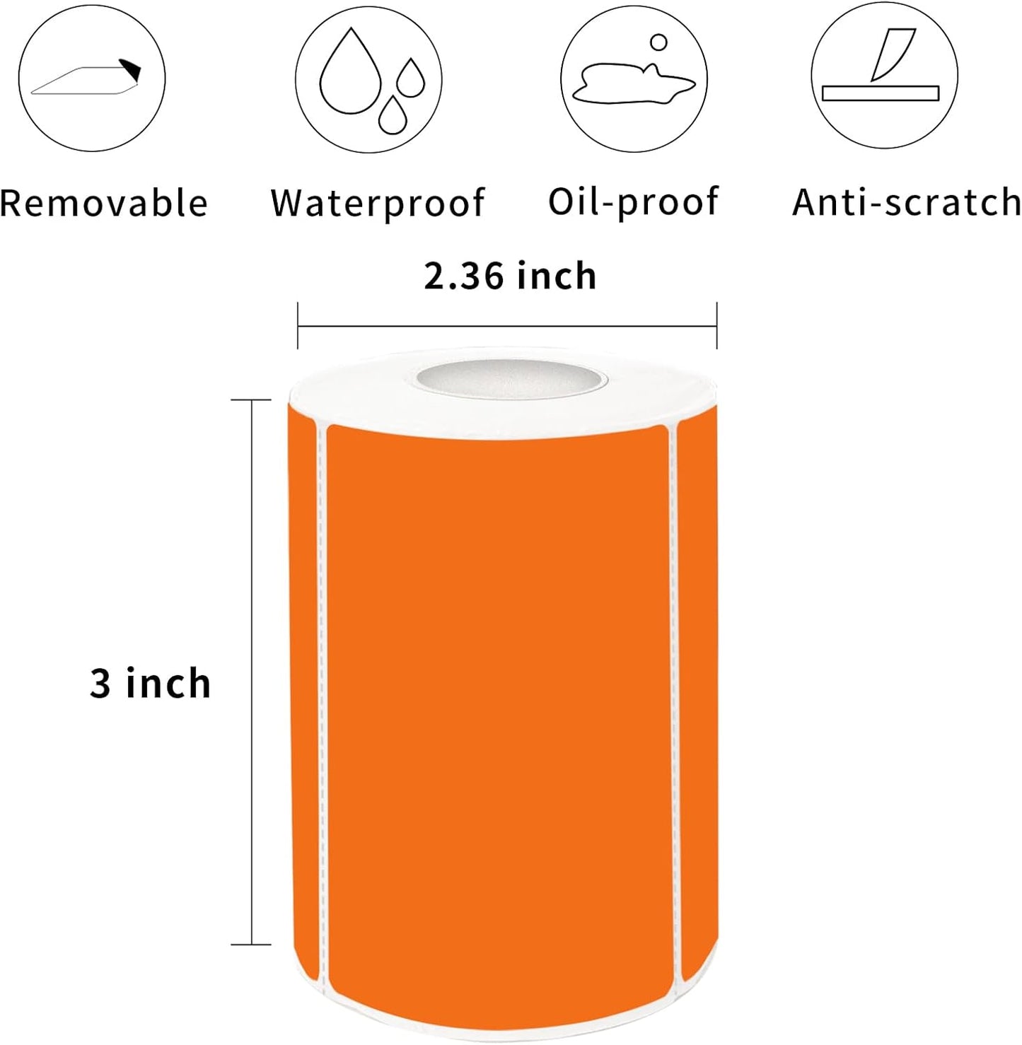 2×3 Inch Orange Removable Thermal Labels,Writeable,Removable,Thermally Printable,300 Sheets per Roll with Perforated Lines