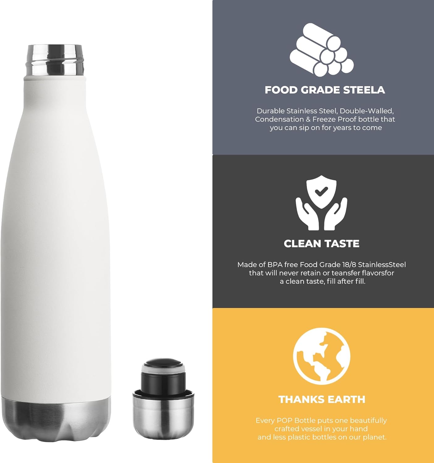 MEWAY 17oz Sport Water Bottle 4 Pack Vacuum Insulated Stainless Steel Leak-Proof Double Wall Cola Shape Water Bottle,Keep Drinks Hot & Cold(White,4 Pack)