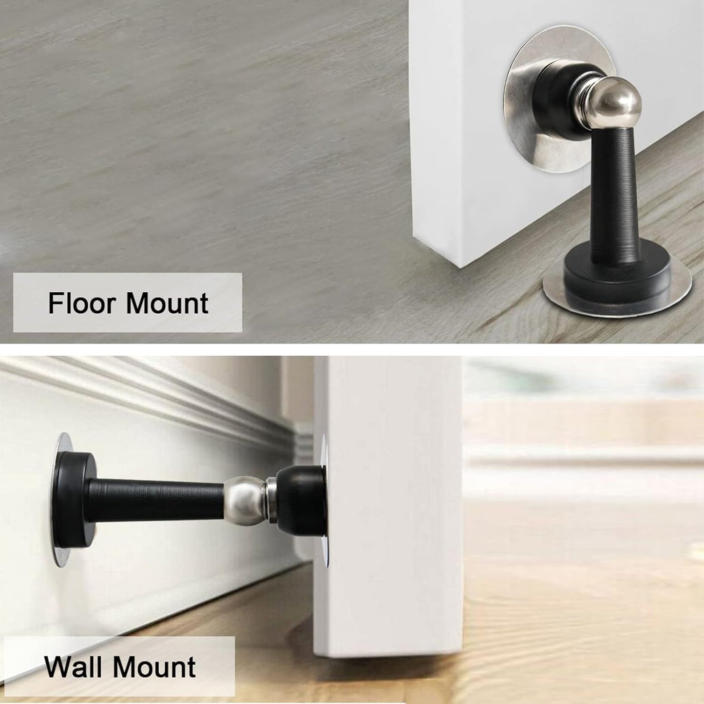 Shackcom Magnetic Door Stop 12 Pack Stainless Steel Door Holders to Keep Door Open Self-Adhesive Tape, Screws for Stronger Wall & Floor Mount for Bedroom Bathroom Kitchen Home Office(Black)