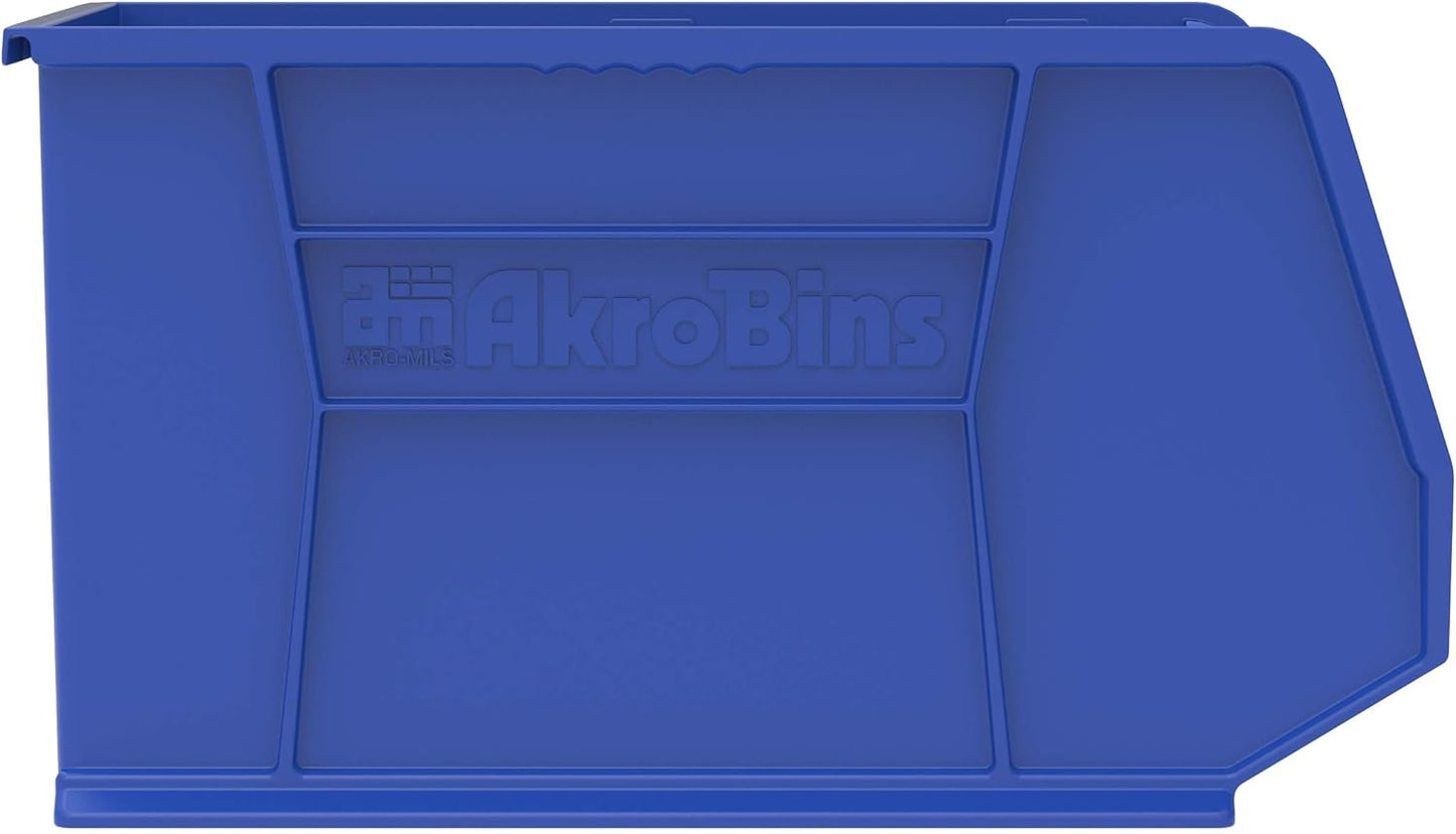 Akro-Mils 30260 AkroBins Plastic Storage Bins, Space-Saving Stackable Bins for Garage, Pantry, Craft Organization, 18" x 11" x 10", Blue, 6-Pack