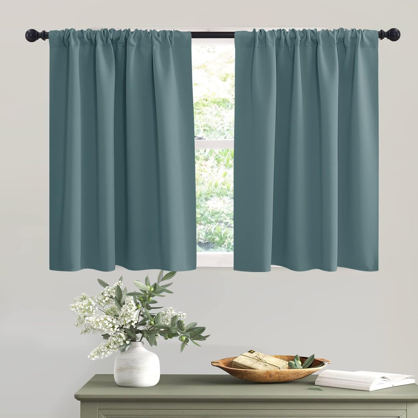 RYB HOME Bathroom Curtains Room Darkening Privacy Small Window Curtains for Bedroom Kitchen Basement RV Camper, Wide 42 inches x Long 30 inches, Teal Blue, 2 Panels