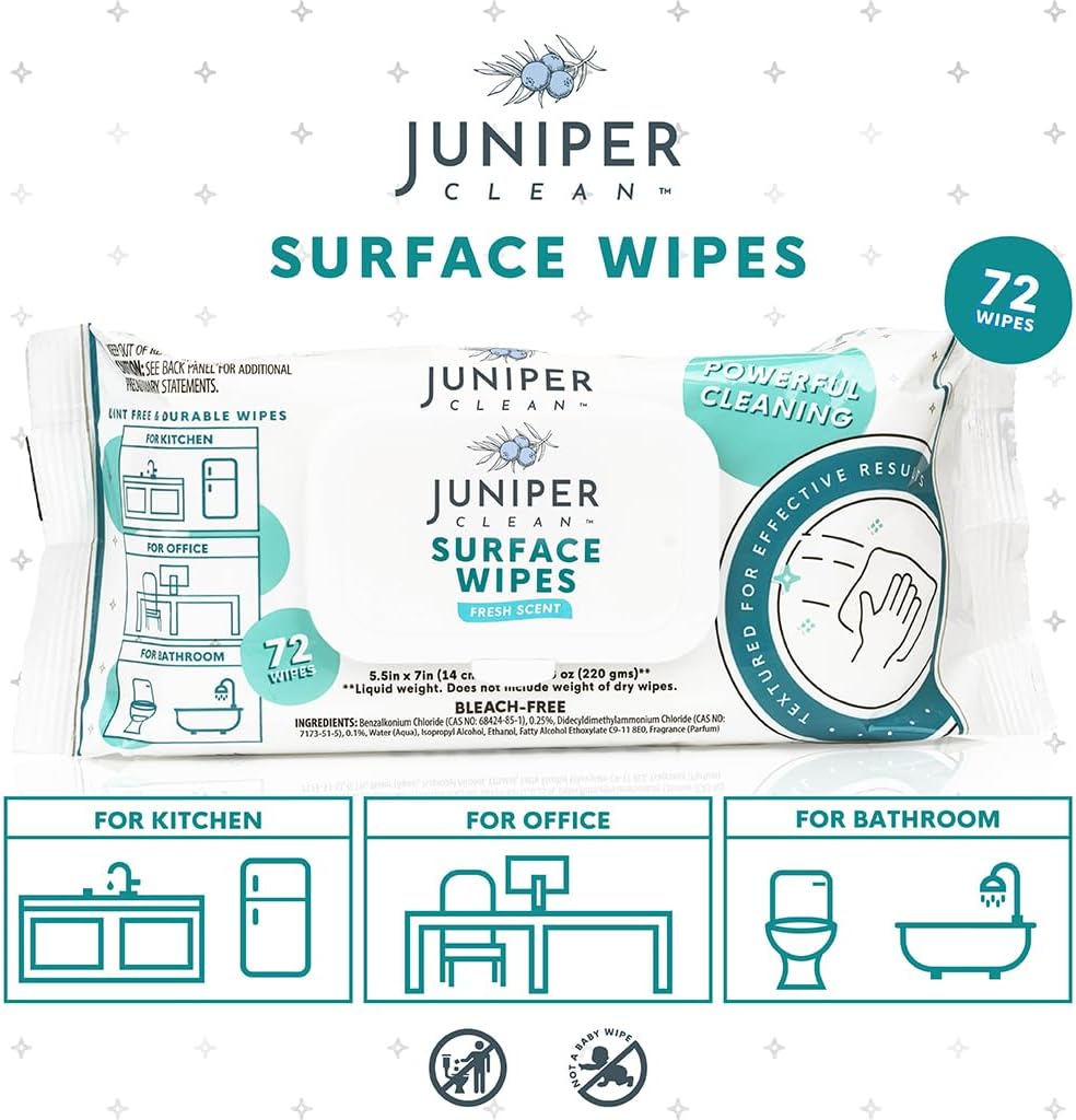 1 Pack Surface Cleaning Wipes Bleach Free, All-Purpose Cleaner for Bathroom, Kitchen, Office, 72 Count Soft Flow, Fresh Scent, Lint Free & Durable