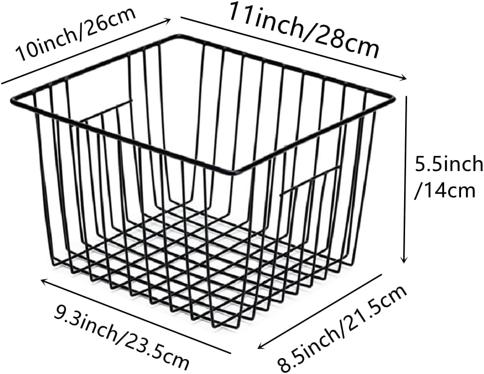 Slideep Refrigerator Freezer Organizer Wire Storage Basket , Farmhouse Food Wire Bins Container with Handles for Kitchen, Pantry, Freezer, Cabinet, Car, Bathroom Black 4 Pack