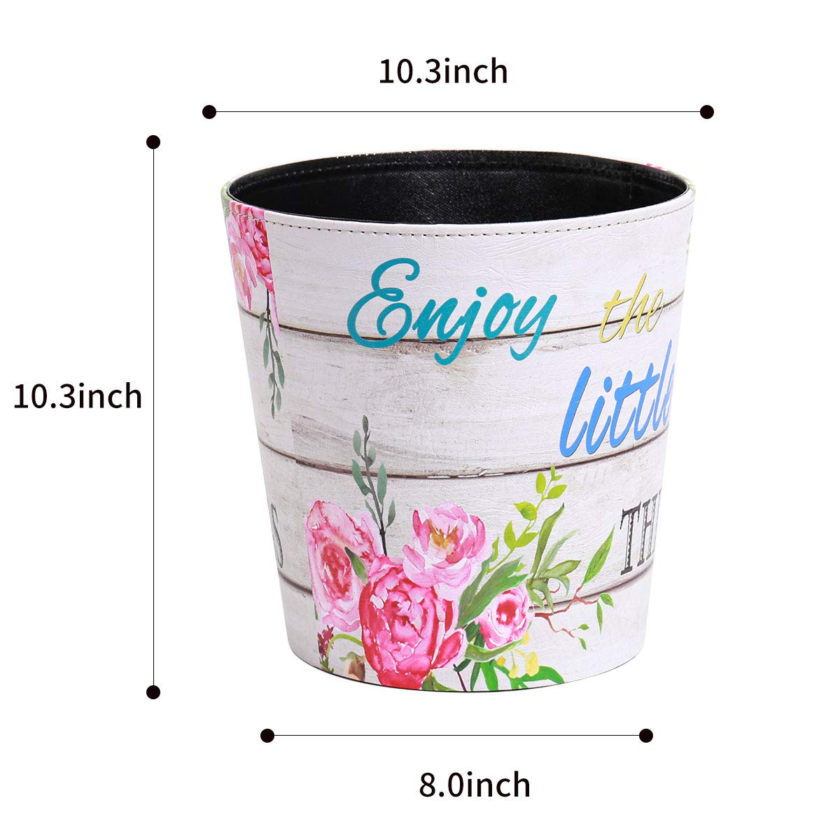 PU Leather Small Trash Can Wastebasket, Round Garbage Container Basket for Bathrooms, Laundry Room, Kitchens, Offices, Kids Rooms, Bedrooms,Dorms,Home Decorative Art Bin, 2.9 Gallon(Floral)