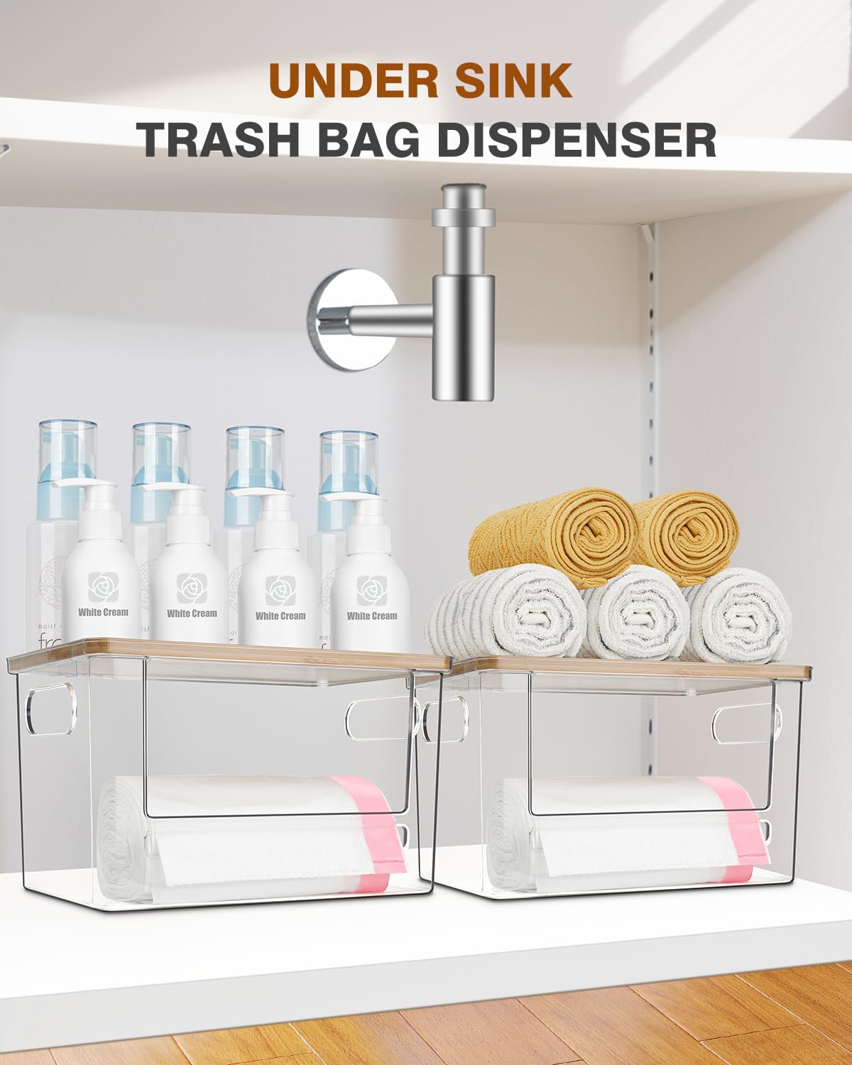 Trash Bag Dispenser 2 Pack - Under Sink Organizer, Plastic Bag Holder