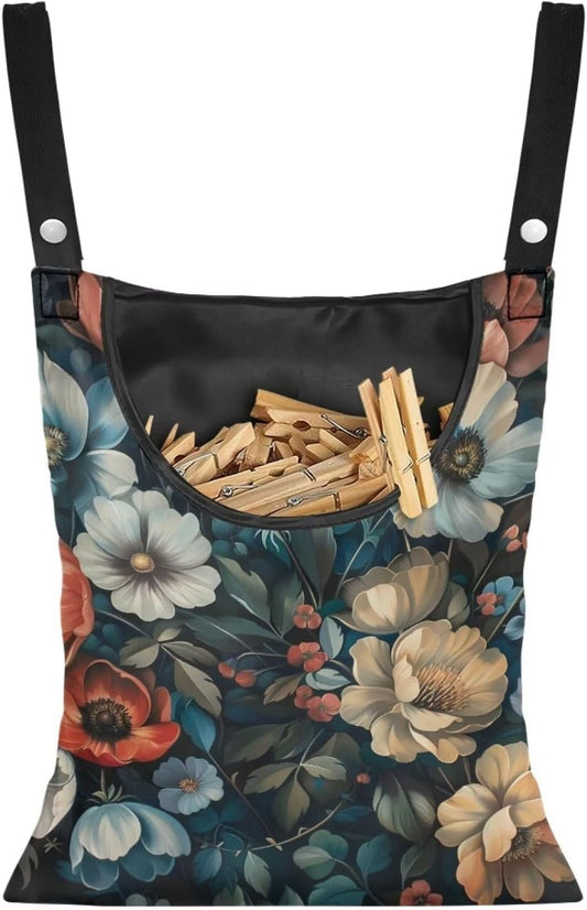 Art Flowers Clothes Pin Bags Clothespin Bag Holder Clothespin Holder 14.5 x 12 Inch Clothespin Bag for Clothesline Outdoor Outside Laundry Room Lightweight Clothespin Bag for Easy Hang, CZB94