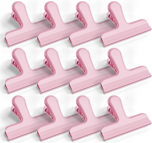 HOUSE AGAIN 12 Pack Stainless Steel Chip Bag Clips Covered with Silicone - NO More Sharp Edges - Color Coded for Food Bags - Air Tight Seal, Heavy Duty for Kitchen and Office, 3 Inches Wide, Pink