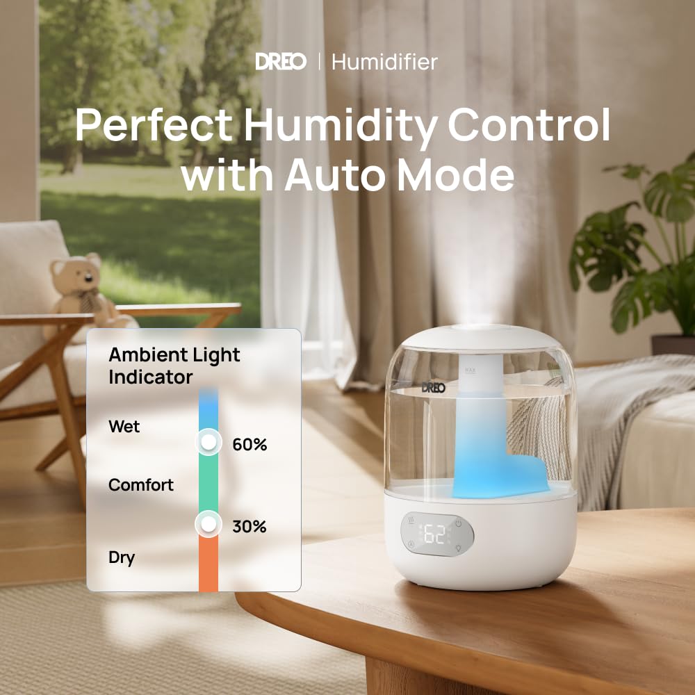 DREO 3L Humidifiers for Bedroom, 30H Runtime, 26 dB Quiet, New Edition
