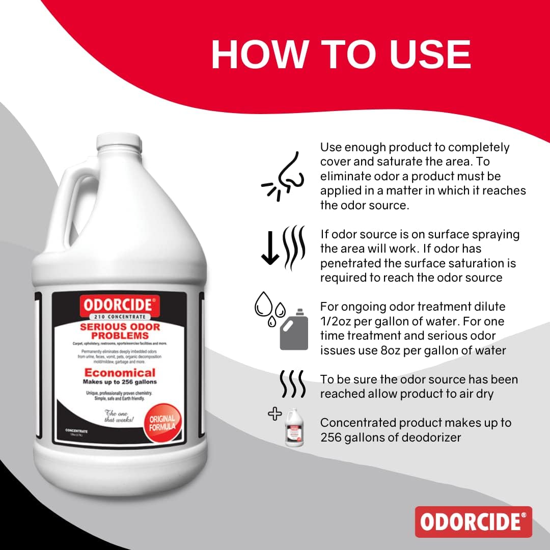 Odorcide Odor Eliminator Concentrate: Odor Eliminator for Strong Odor on Carpets, Hardwood & More - Smoke, Sweat & Pet Odor Eliminator for Home w/Non-Enzymatic Formula, 1 Gallon