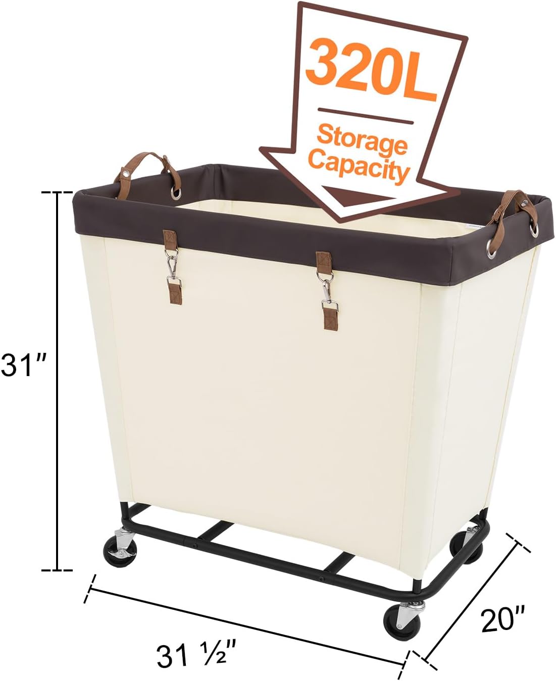 StorageWorks 320L Laundry Basket with Wheels, Extra Large Rolling Hampers for Clothing Organizer, Dirty Clothes Basket for Hotel, Home, Closet, Dorm, Beige