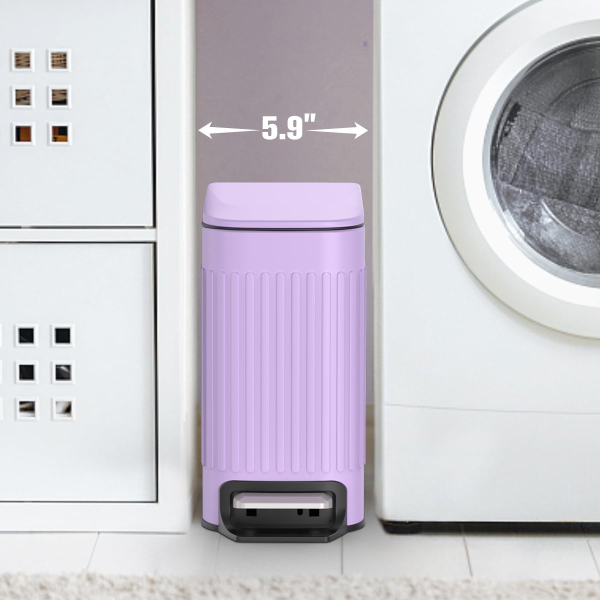 TrashAid Slim Bathroom Trash Can with Lid Soft Close, 6 Liter/1.6 Gallon Stainless Steel Small Garbage Can with Removable Inner Bucket, Step Pedal, Slim Wastebasket for Toilet, Office, Bedroom, Purple