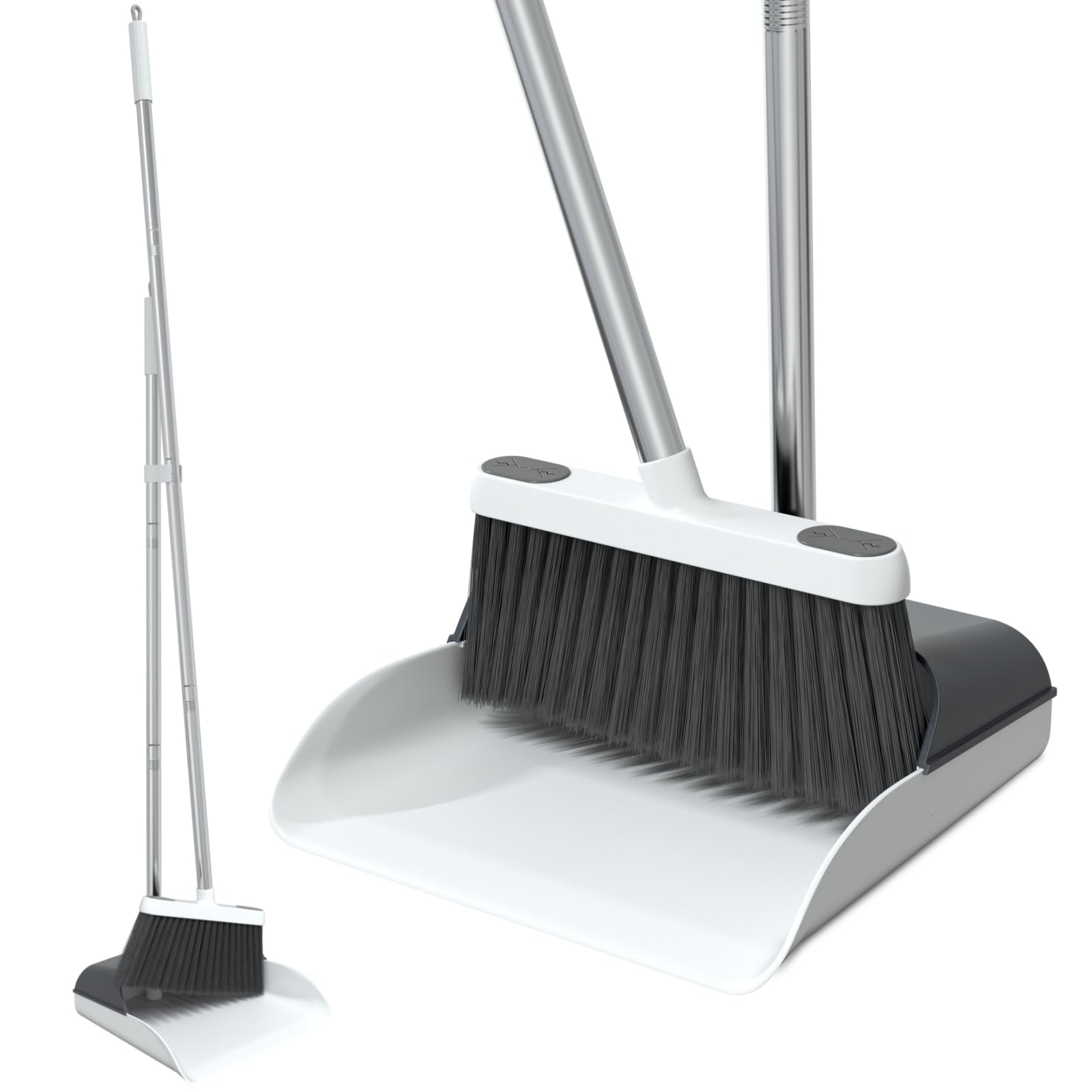 Stand Up Dustpan and Broom Set 50” Long Handle Broom with Dust Pan, 20° Angled for Ergonomic Home