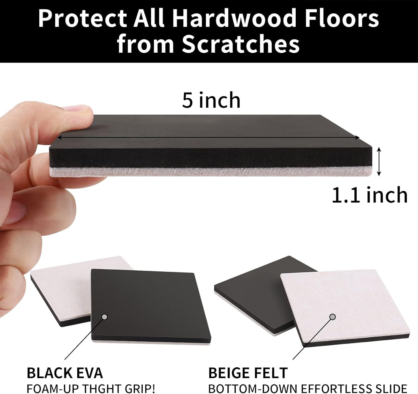 Ezprotekt 5" Square Felt Furniture Movers Sliders for Hardwood Floors, 8 Pcs Reusable Felt Furniture Moving Pads for Heavy Duty Bed Sofa Fridge Couch, Move Item Easily and Quickly (Beige)