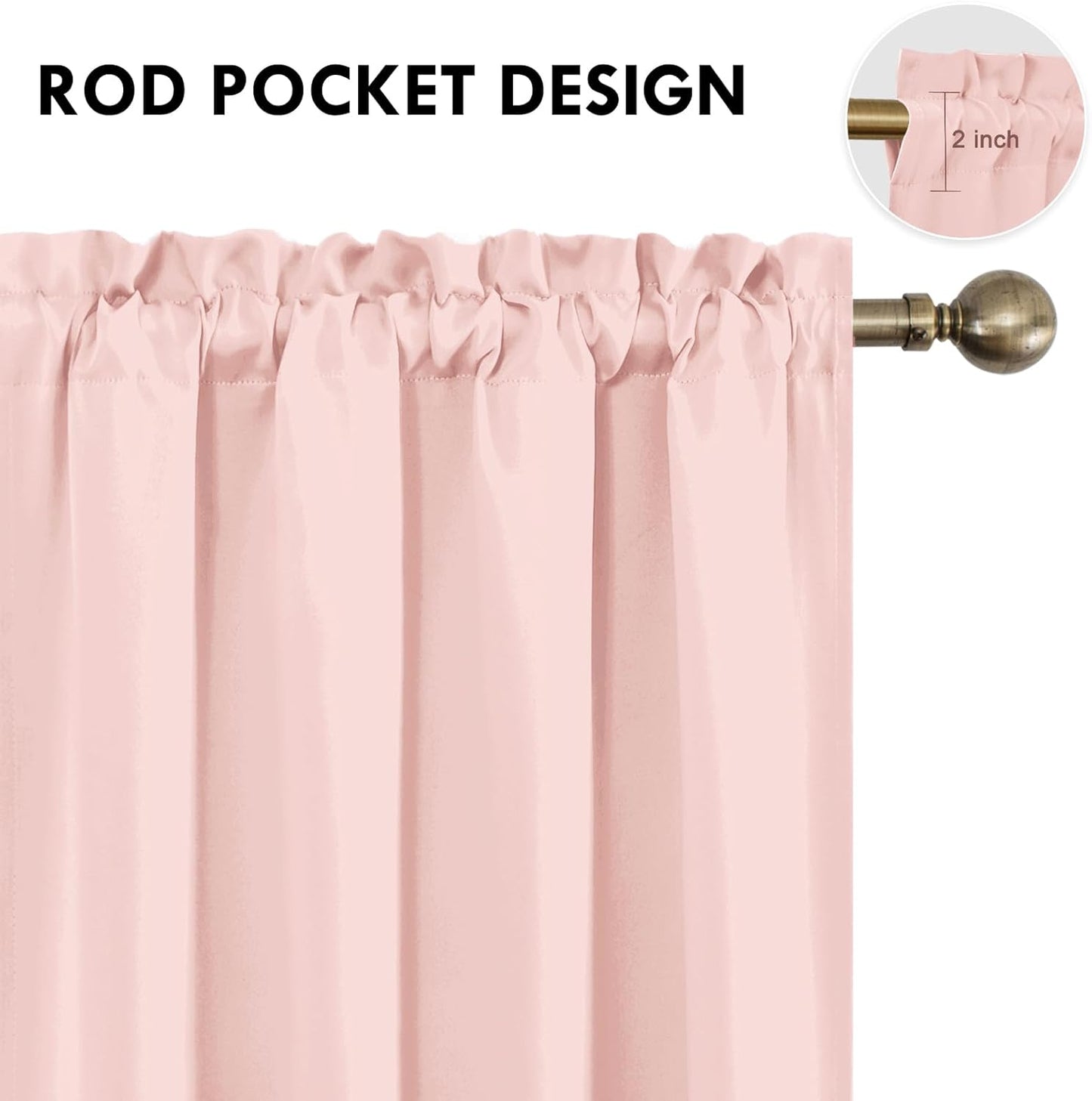 DWCN Blackout Curtains – Thermal Insulated, Energy Saving & Noise Reducing Bedroom and Living Room Curtains, Blush Pink, W 52x L 54 Inch, Set of 2 Rod Pocket Curtain Panels