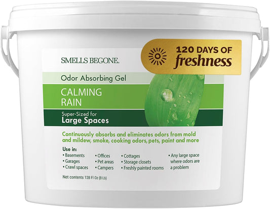SMELLS BEGONE 1-Gallon Odor Absorber Gel - Air Freshener & Odor Eliminator for Homes, Garages & Commercial Buildings - Industrial Size - Calming Rain Scent