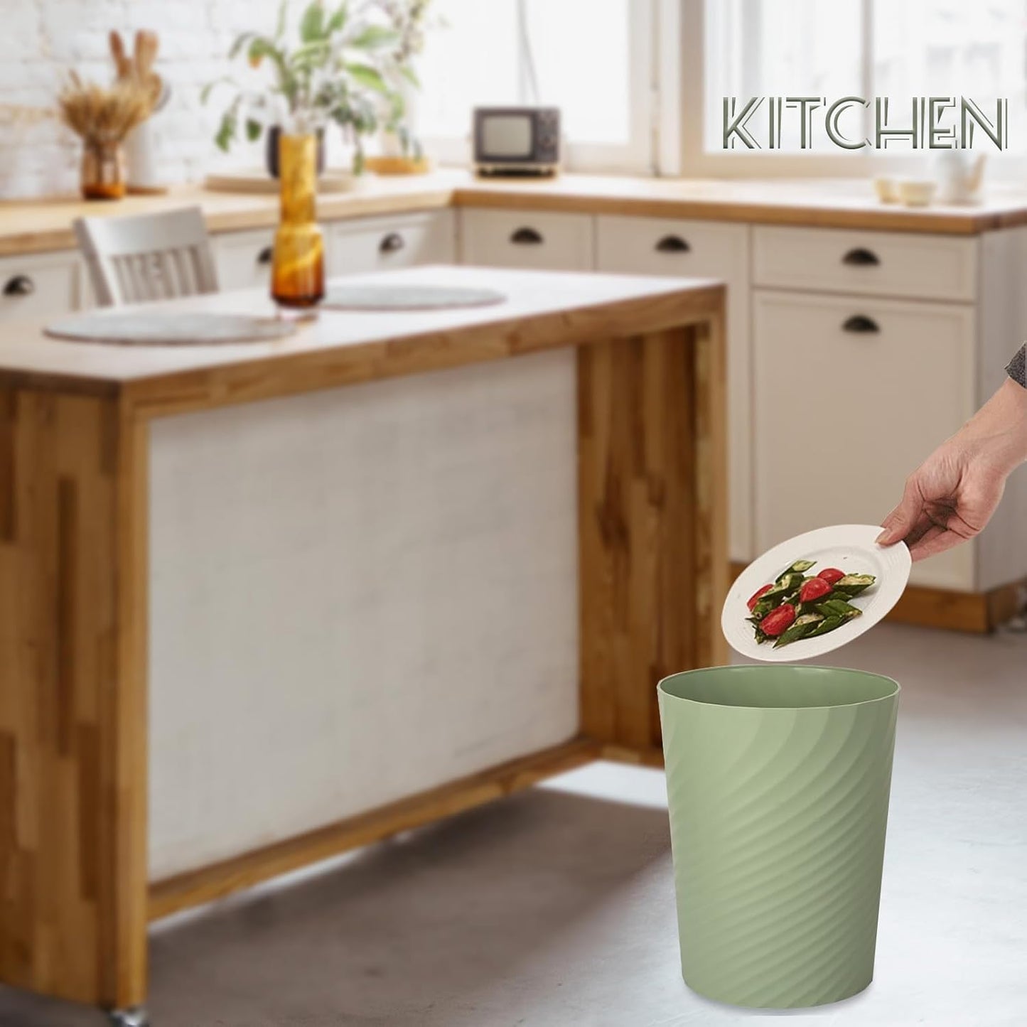 UUJOLY Plastic Small Trash Can Wastebasket, Garbage Container Basket for Bathrooms, Laundry Room, Kitchens, Offices, Kids Rooms, Dorms, 3.5 Gallon, Mint Green