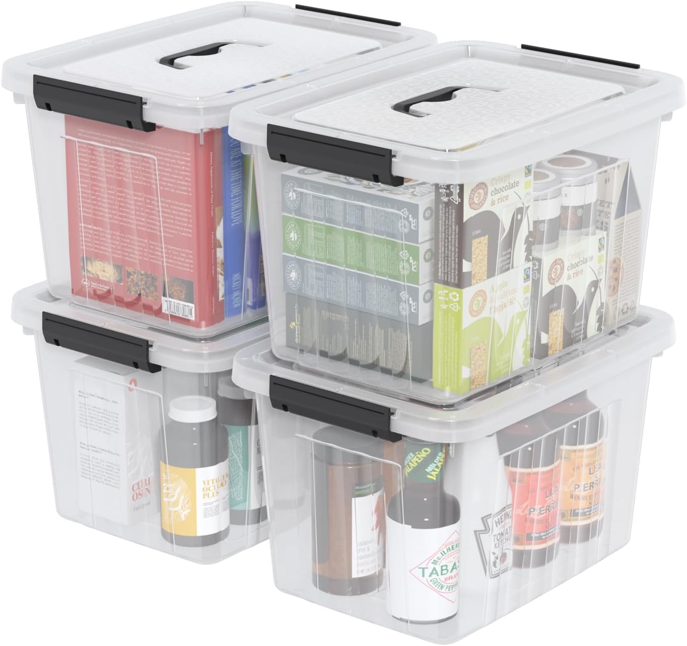 18 Quart Clear Plastic Storage Latching Bin with Lids, Latch Box with Handle, 4 Packs